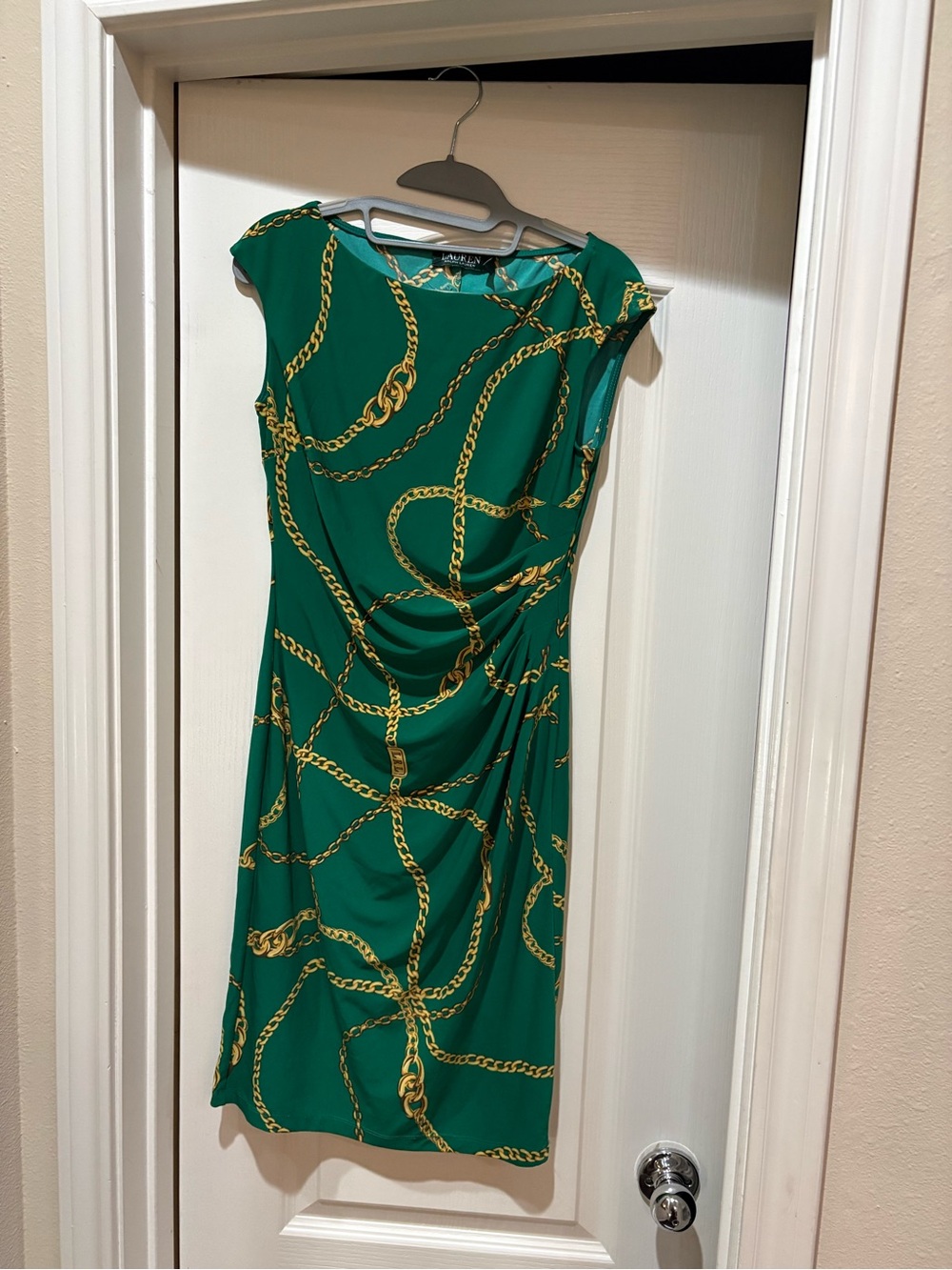 Lauren Ralph Lauren Emerald Midi Dress with Gold Chain Print